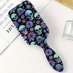 sugar Skull hair brush wet brush floral ombre Detangling skull purple blue brush